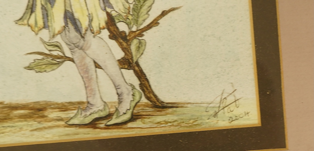 Contemporary, Studies of fairies, each indistinctly signed and dated 2004 and 2006, pair of ink and watercolours, 21 x 16cm